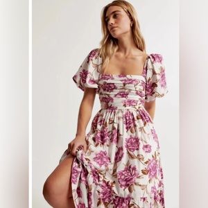 ABERCROMBIE Emerson Floral Poplin Puff Sleeves Midi Dress - L